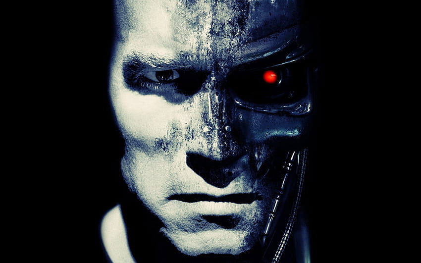 Mitad humano mitad Terminator, cara de robot fondo de pantalla
