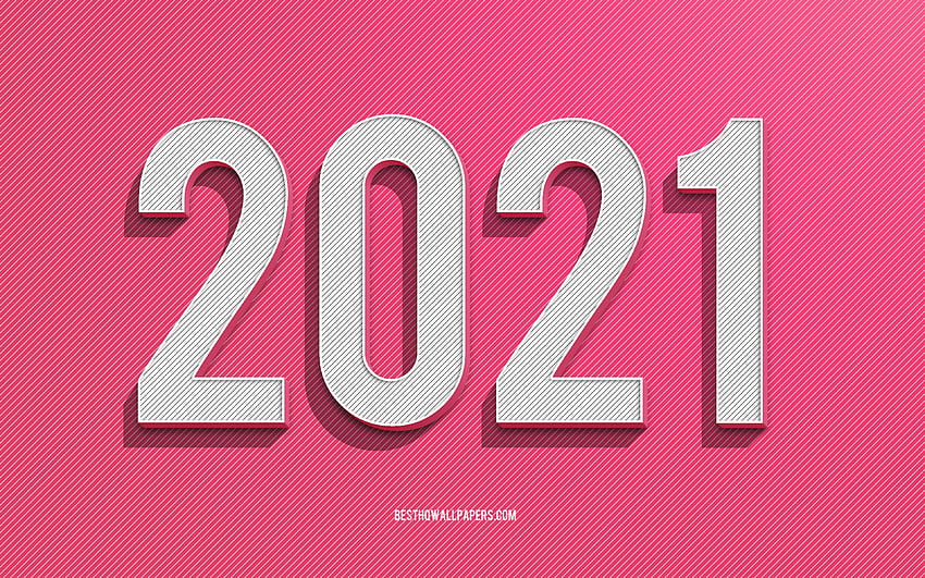 2021 New Year, 2021 Pink background, 2021 concepts, creative art, Happy New Year 2021, pink lines backgrounds with resolution 3840x2400. High Quality HD wallpaper