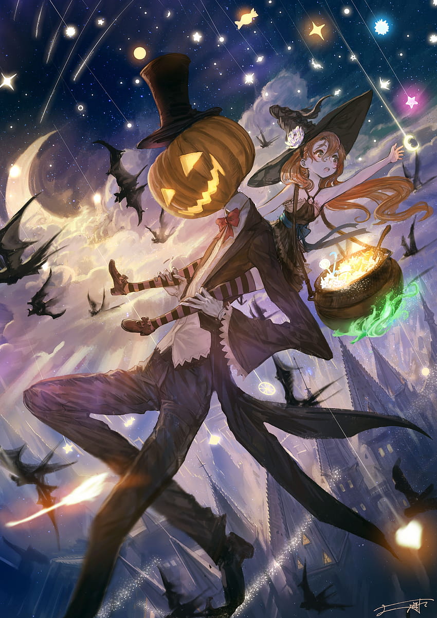 2894x4093 Anime Girl, Halloween, Sky, Falling Stars, anime girls halloween HD phone wallpaper