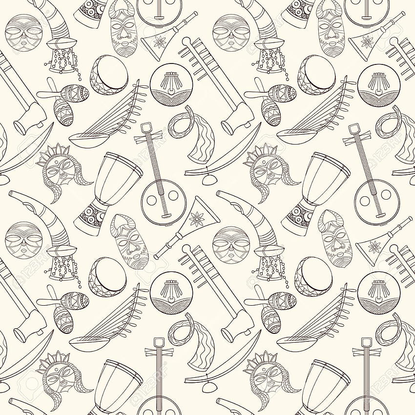 Hand drawn Seamless African Music Pattern Vector Illustration [1300x1300] for your , Mobile & Tablet, 아프리카 패턴 HD 전화 배경 화면