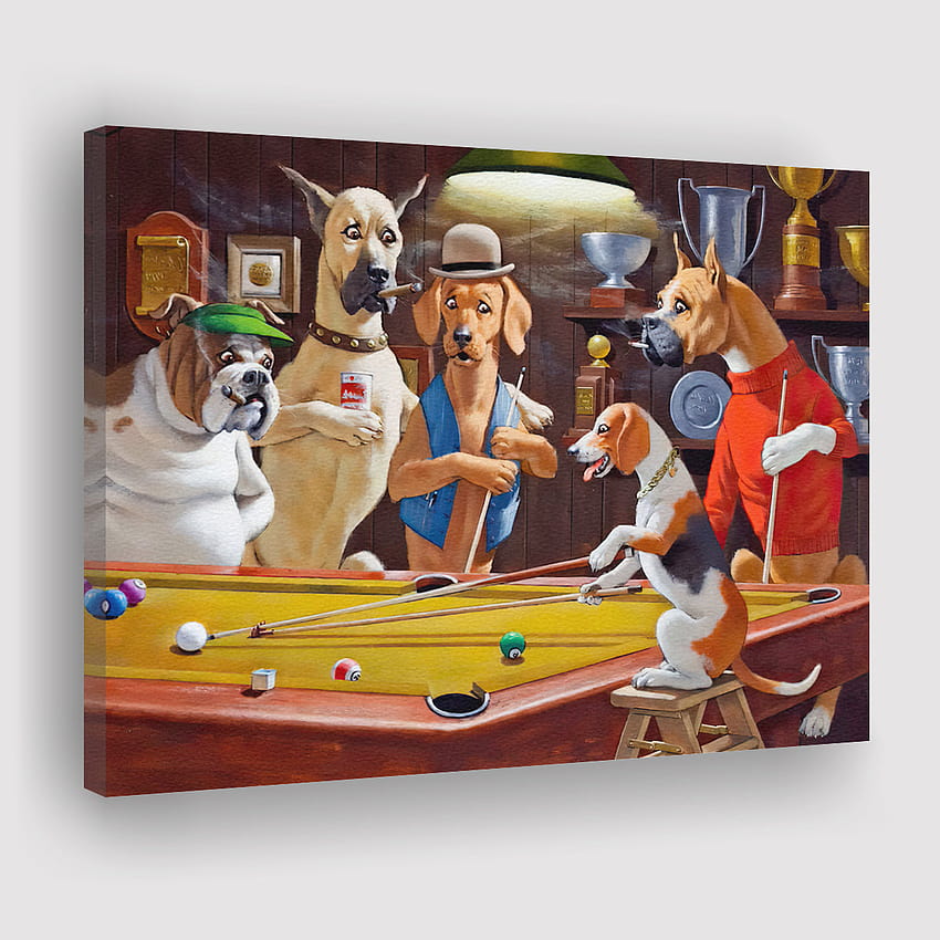 Dogs Playing Pool Billard V Canvas Prints Wall Art HD phone wallpaper