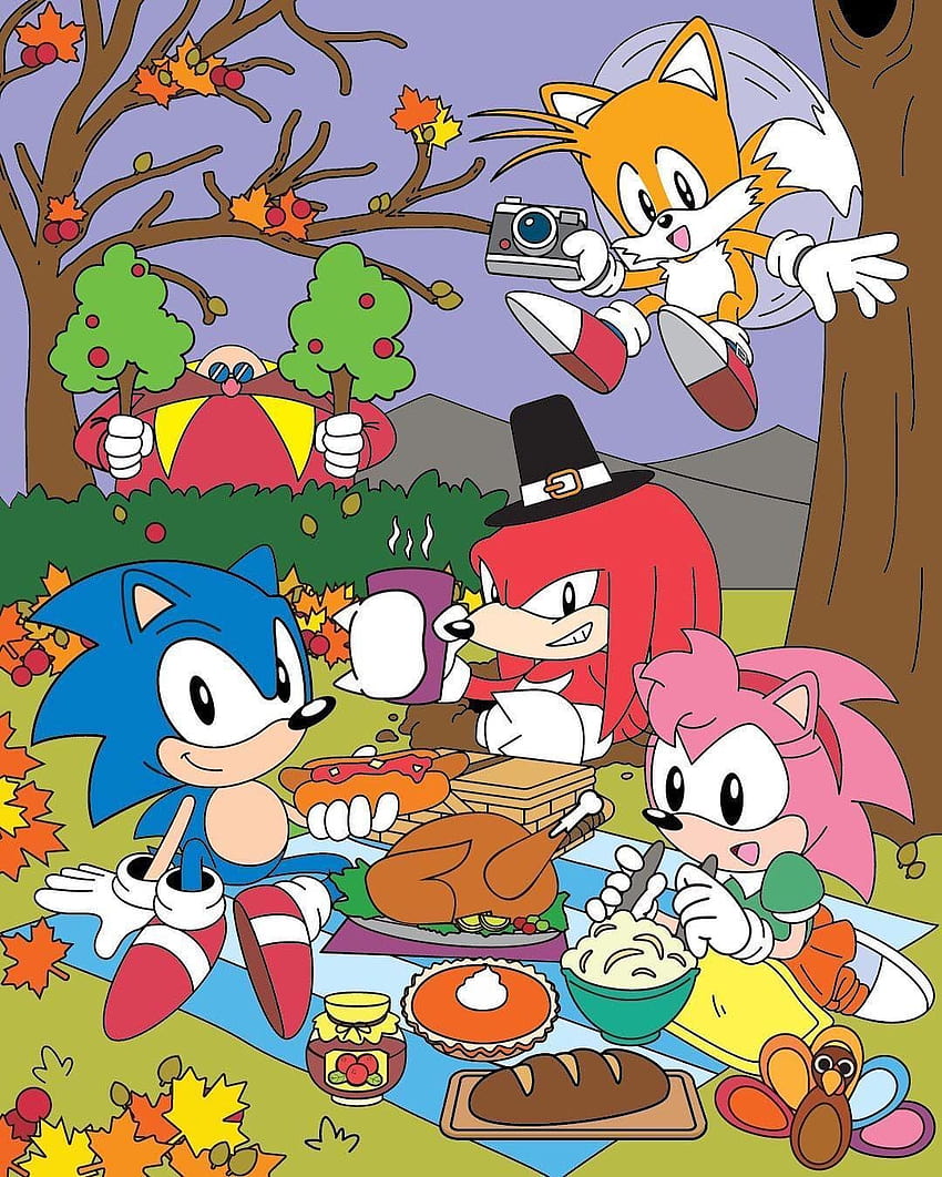 Classic Sonic, Tails, Knuckles, Amy and Doctor Eggman on Thanksgiving Day., sonic thanksgiving HD phone wallpaper