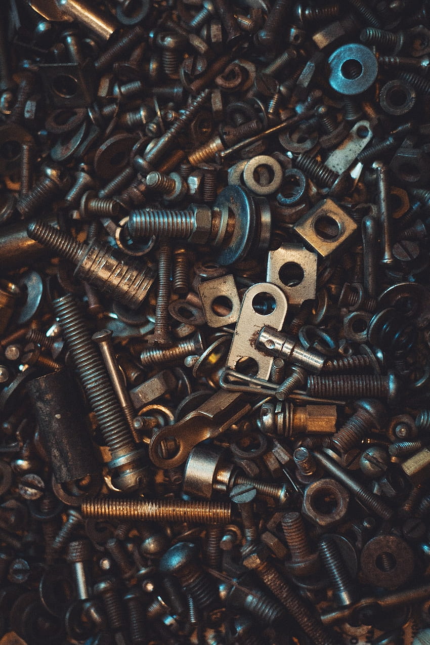 pile of bolt lot –, nut and bolt HD phone wallpaper