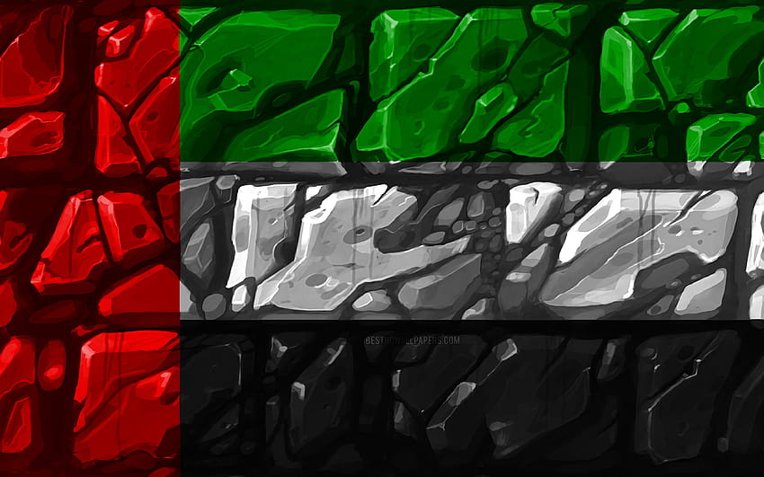 UAE flag, brickwall, Asian countries HD wallpaper