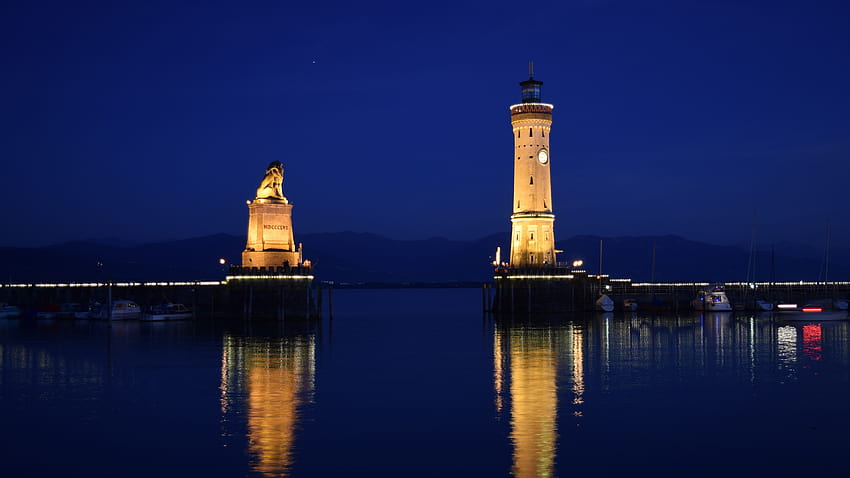Germany Bodensee, Lindau Lighthouses Lake night, bodensee germany HD wallpaper