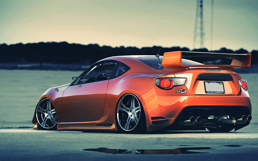 Toyota GT86, back view, tuning, orange GT86, stance, supercars, japanese cars, Toyota with resolution 2560x1600. High Quality, 2013 toyota 86 HD wallpaper