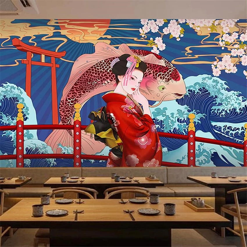 Mural 3D personalizado japonés Ukiyo e Sashimi cocina japonesa Sushi restaurante decoración pintura fondo de pantalla del teléfono