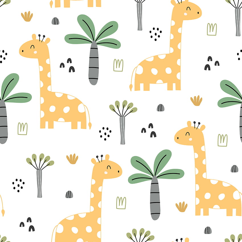Lindo patrón sin costuras para niños. s de dibujos animados de animales con jirafa y mano de árbol fondo de pantalla del teléfono