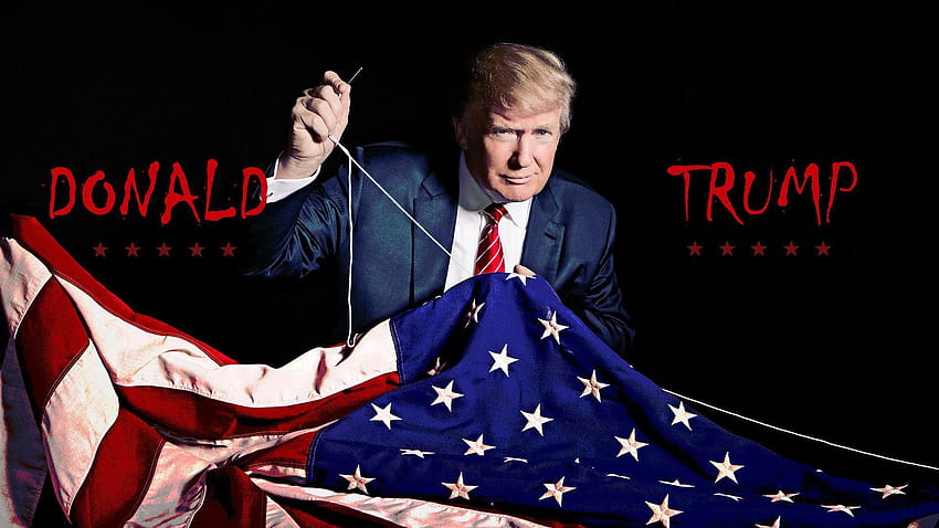 donald trump in holding us flag with needle thread in black backgrounds celebrities, trump flags HD wallpaper
