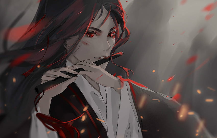 fog, hands, sparks, flute, red eyes, long hair, abrasion, Mo Dao Zu Shi, Master evil cult, Wei From Xian , section сёнэн HD wallpaper