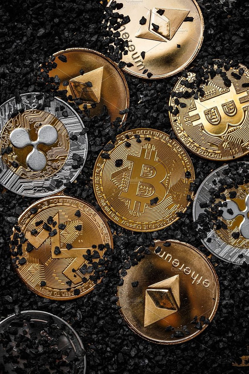Ensemble de crypto-monnaies contenant bitcoin, ethereum et etherium Fond d'écran de téléphone HD
