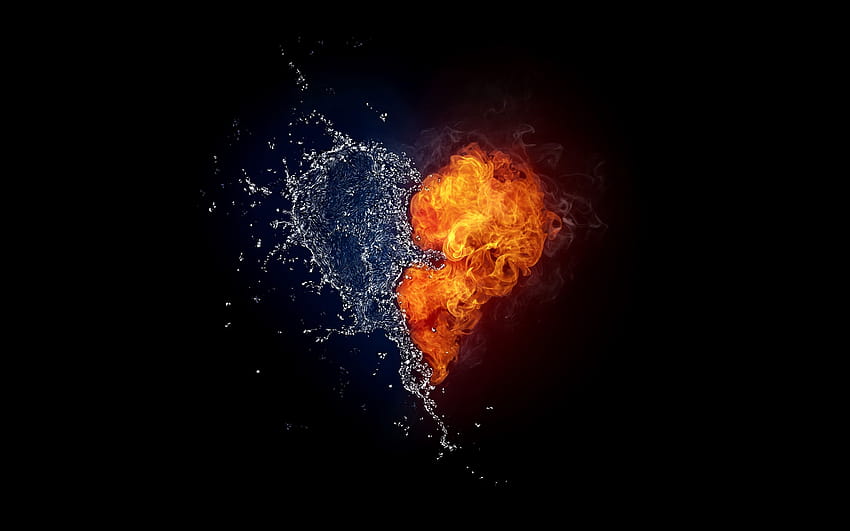 El corazón hecho de agua y fuego < Vector < Galería <, fuego y agua fondo de pantalla