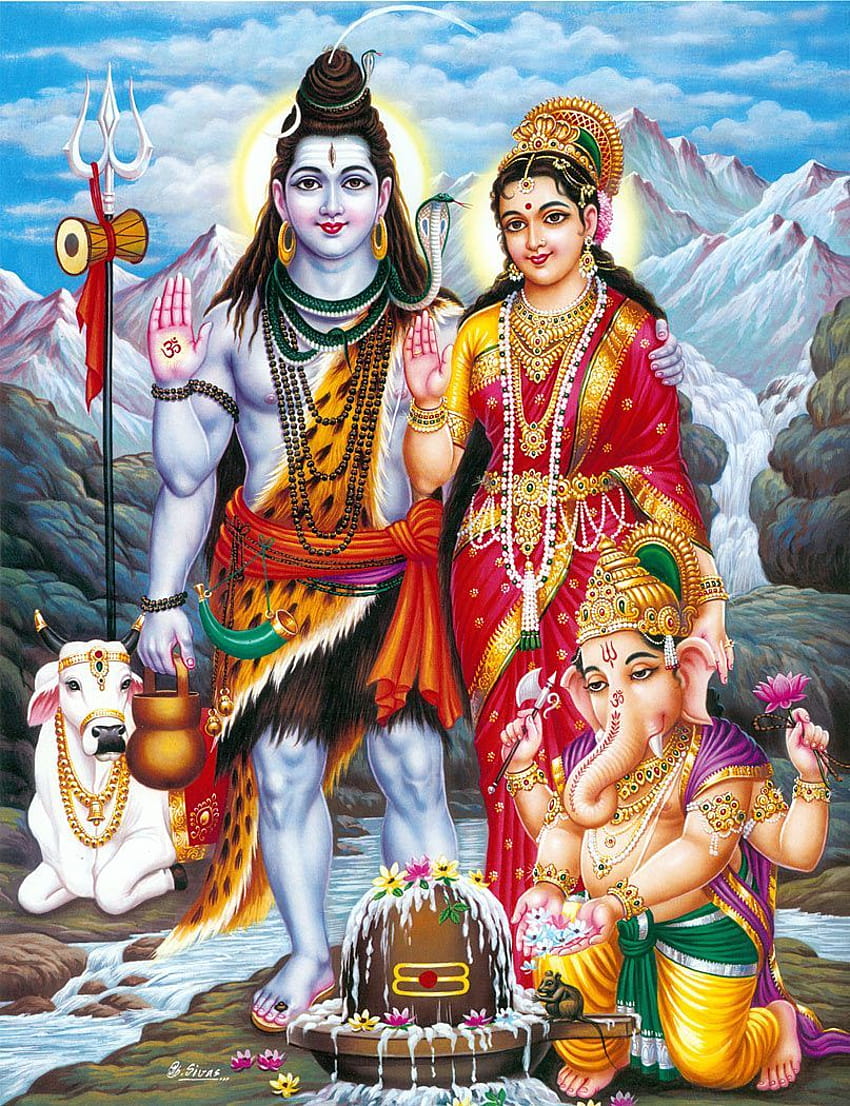 Shiva, Parvati, Ganesha with Nandi, shiv darbar HD phone wallpaper