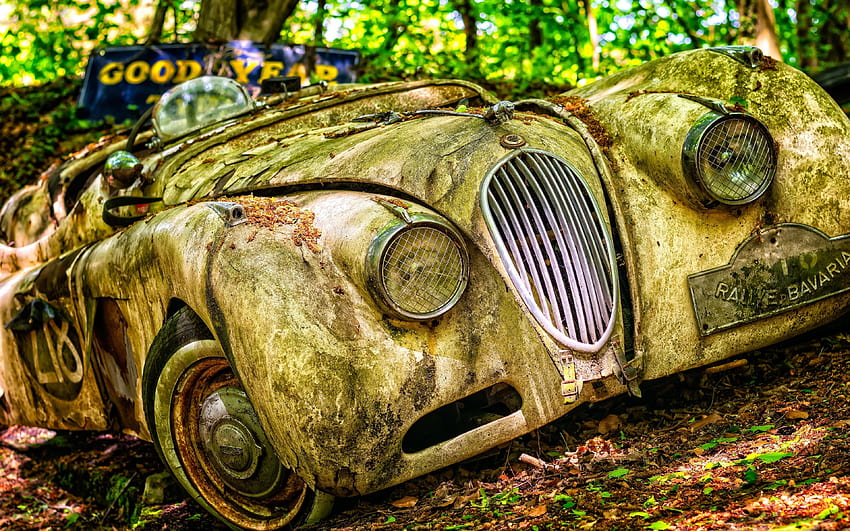 Jaguar XK 1, Rennwagen, verlassenes Auto, die Autos HD-Hintergrundbild