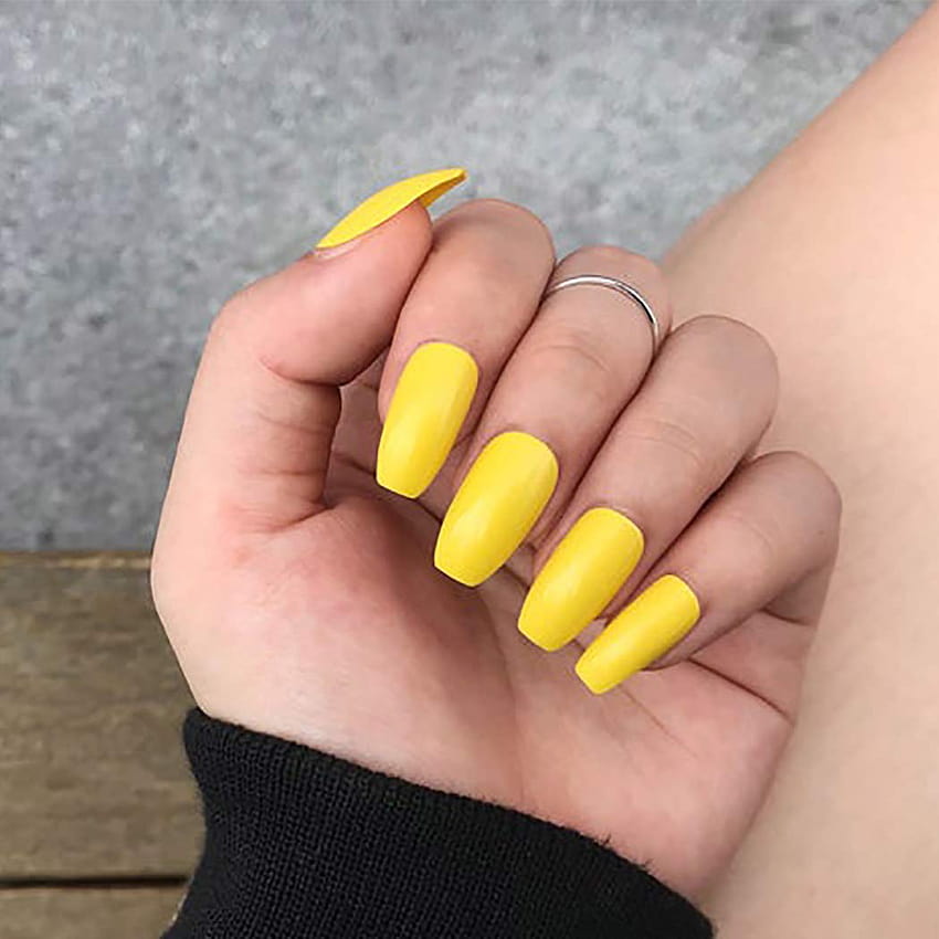 Amazon : Fdesigner Coffin False Nails Art Accessories Full Cover Long Press on Nails Yellow Acrylic Ballerina Fake Nails Tips for Party Wedding Date Salons : Beauty & Personal Care HD phone wallpaper