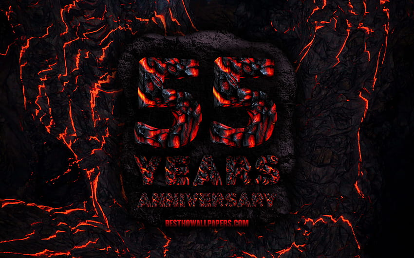 55 Years Anniversary, fire lava letters, 55th anniversary sign, 55th anniversary, grunge background, anniversary concepts with resolution 3840x2400. High Quality HD wallpaper