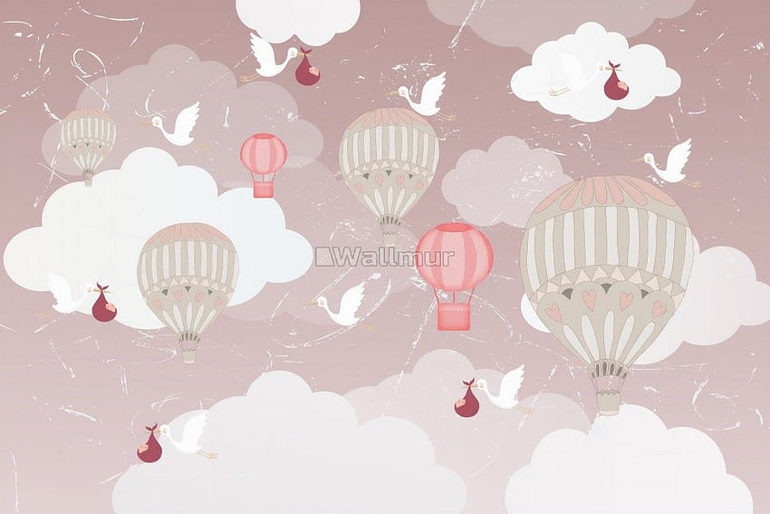 Kids Pink Hot Air Balloon and Whitewallmur · In stock HD wallpaper