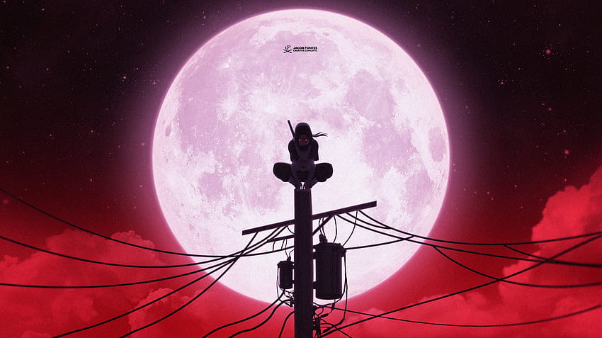 Itachi Moon, czerwony księżyc anime Tapeta HD
