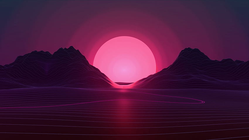 1366x768 sunset, mountains, neon pink, abstract, tablet, laptop, 1366x768 , background, 1536 HD wallpaper