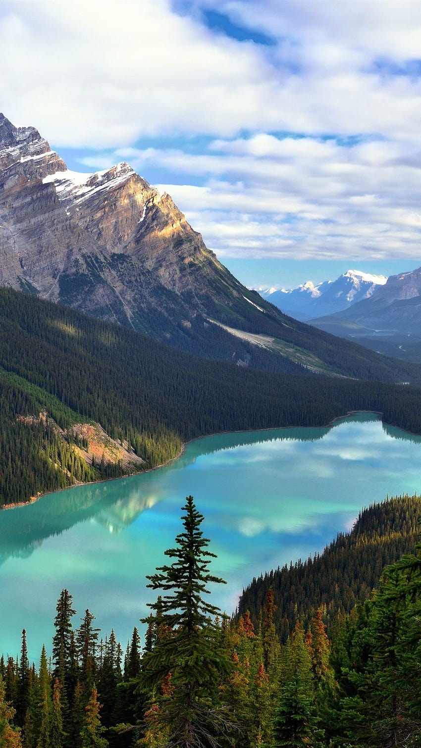 Canadá, Alberta, Parque Nacional Banff, Monte Patterson, Lago Peyto, árboles, nubes 1080x1920 iPhone 8/7/6/6S Plus, , Parque Nacional Banff, Canadá fondo de pantalla del teléfono
