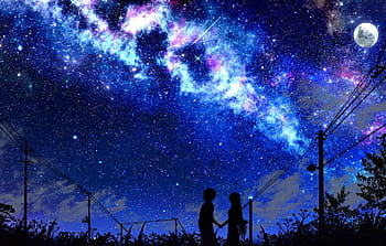 Starry Night Sky Moon Stars Anime Scenery 8K Wallpaper #6.2218