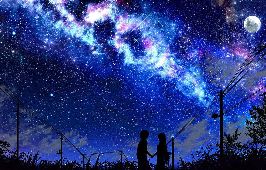 dark, night, art, couple, painting, digital art, artwork, anime starry sky art HD wallpaper