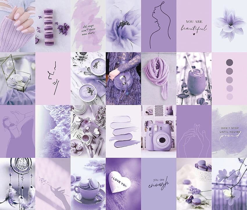110 buah Lavender Ungu Kolase Kit Estetika Lembut, kolase lavender Wallpaper HD