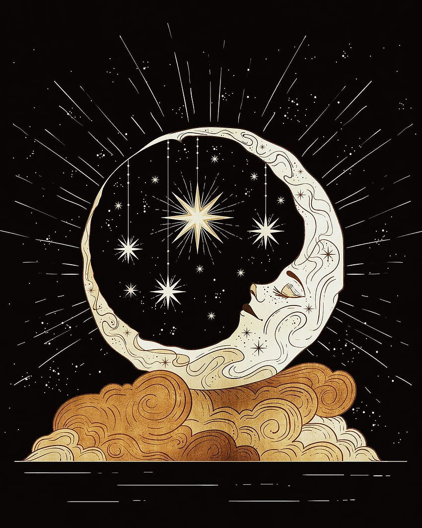 真夜中の夢」サッポーによるギリシア語抒情詩の断片 月とプレアデス星団が沈み、真夜中、時は… 2020年 HD電話の壁紙