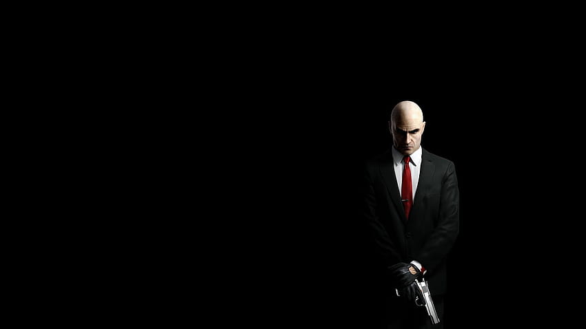 : men, gun, video games, simple background, black background, weapon, Gentleman, suits, Hitman, darkness, screenshot, computer 1920x1080 HD wallpaper