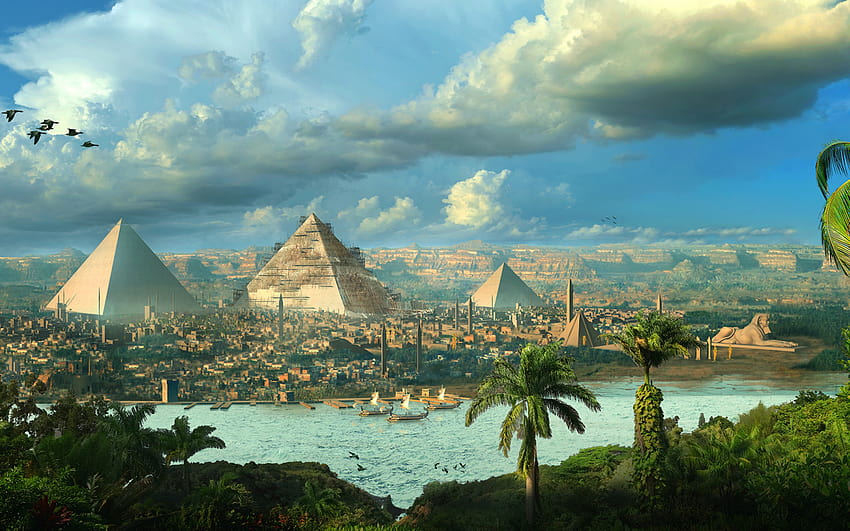 이집트, 도시 풍경, 피라미드, 판타지, 예술, 1280x800, 전체, TV, F HD 월페이퍼