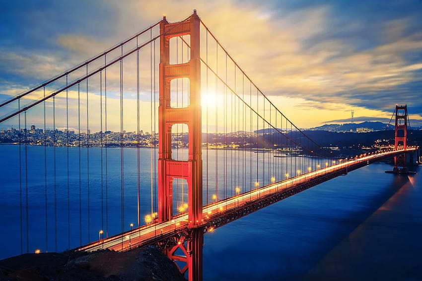 Berühmte Golden Gate Bridge bei Sonnenaufgang von Frederic Prochasson auf 500px, San Francisco und die Golden Gate Bridge HD-Hintergrundbild