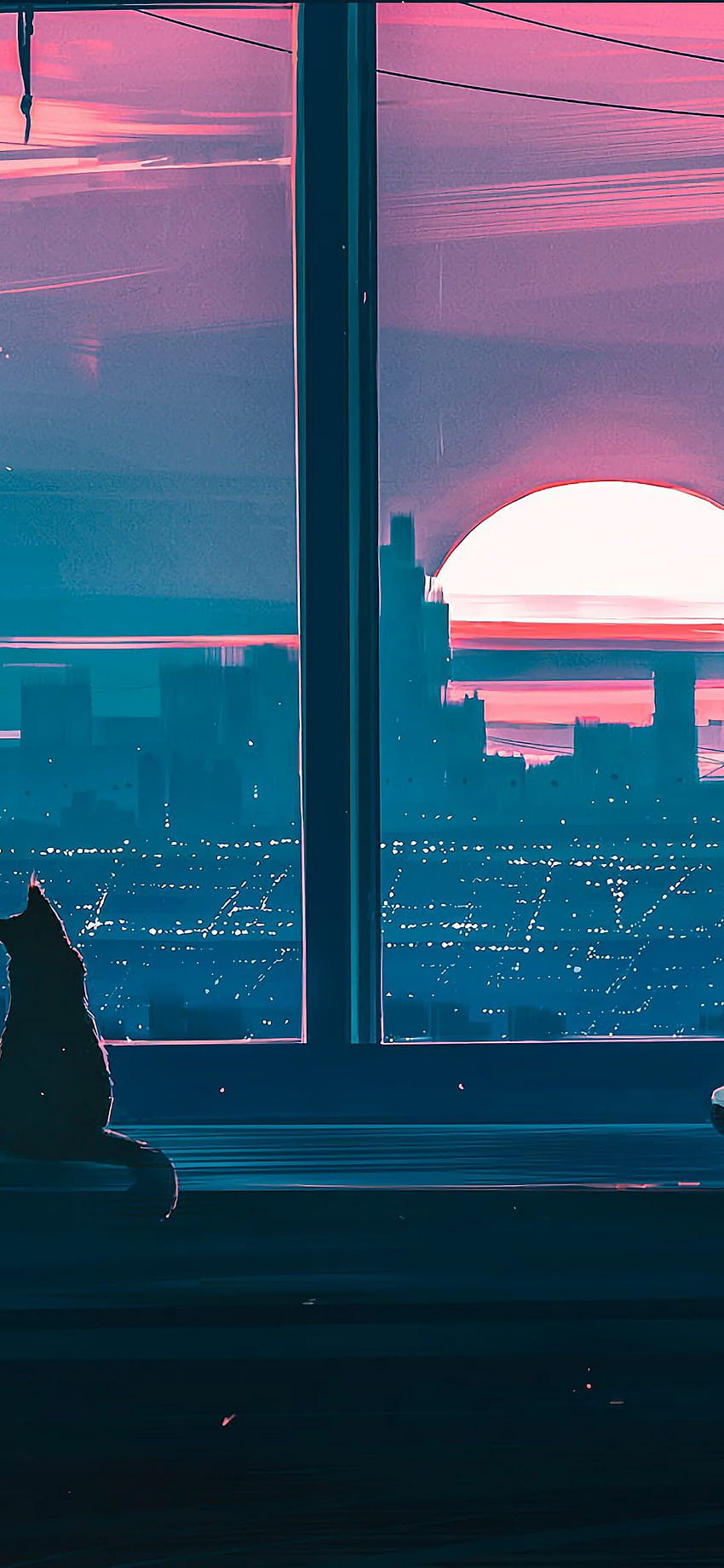 Anime Girl Cat City Scenery, iphone anime HD phone wallpaper