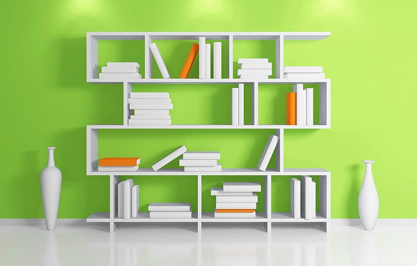 parede, livros, chão, estante, vaso, prateleira, seção интерьер papel de parede HD