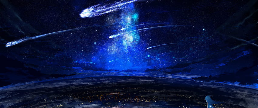 Night Sky Scenery Comet Аниме компютър, аниме космос компютър HD тапет