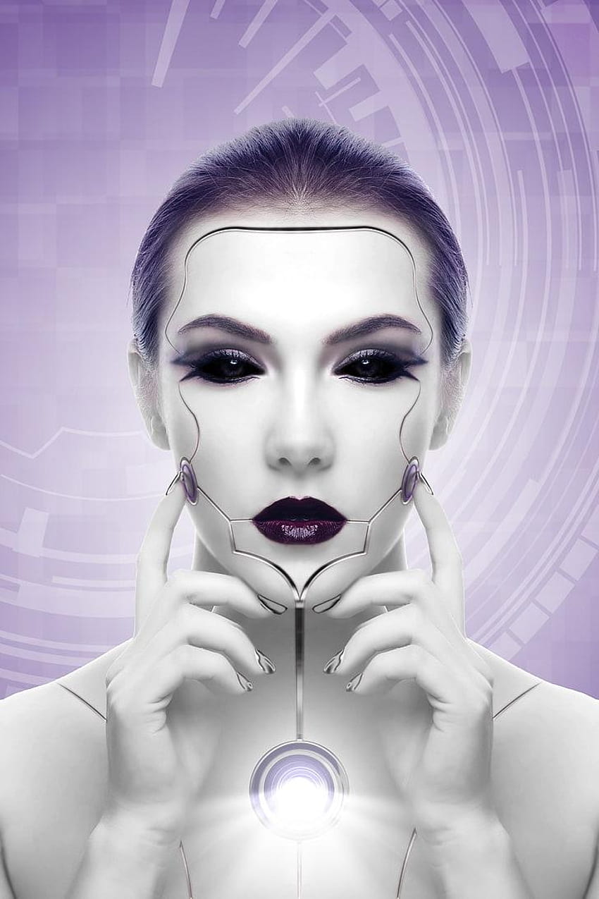 : cyborg, robot, ragazza, faccia, futurismo, umano, corpo robot umano Sfondo del telefono HD