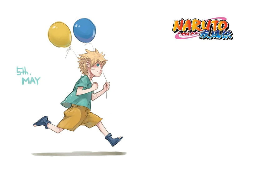 balloons, shorts, boy, white background, Naruto, naruto run HD wallpaper