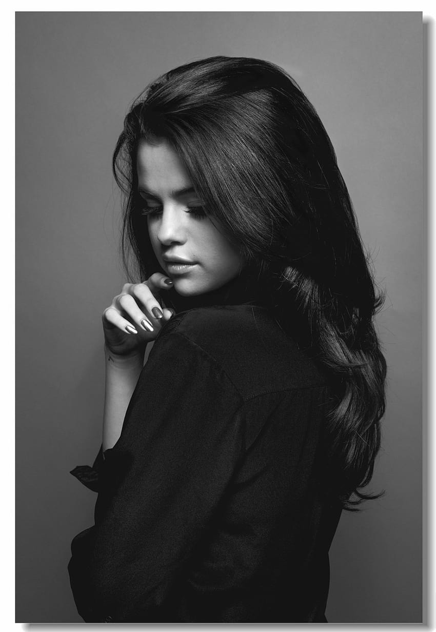 Benutzerdefinierte Leinwand Wandtattoos Selena Gomez Poster Selena Gomez Wandaufkleber Schwarzweiß Esszimmer Dekoration Aufkleber, Selena Gomez Schwarz und Weiß HD-Handy-Hintergrundbild