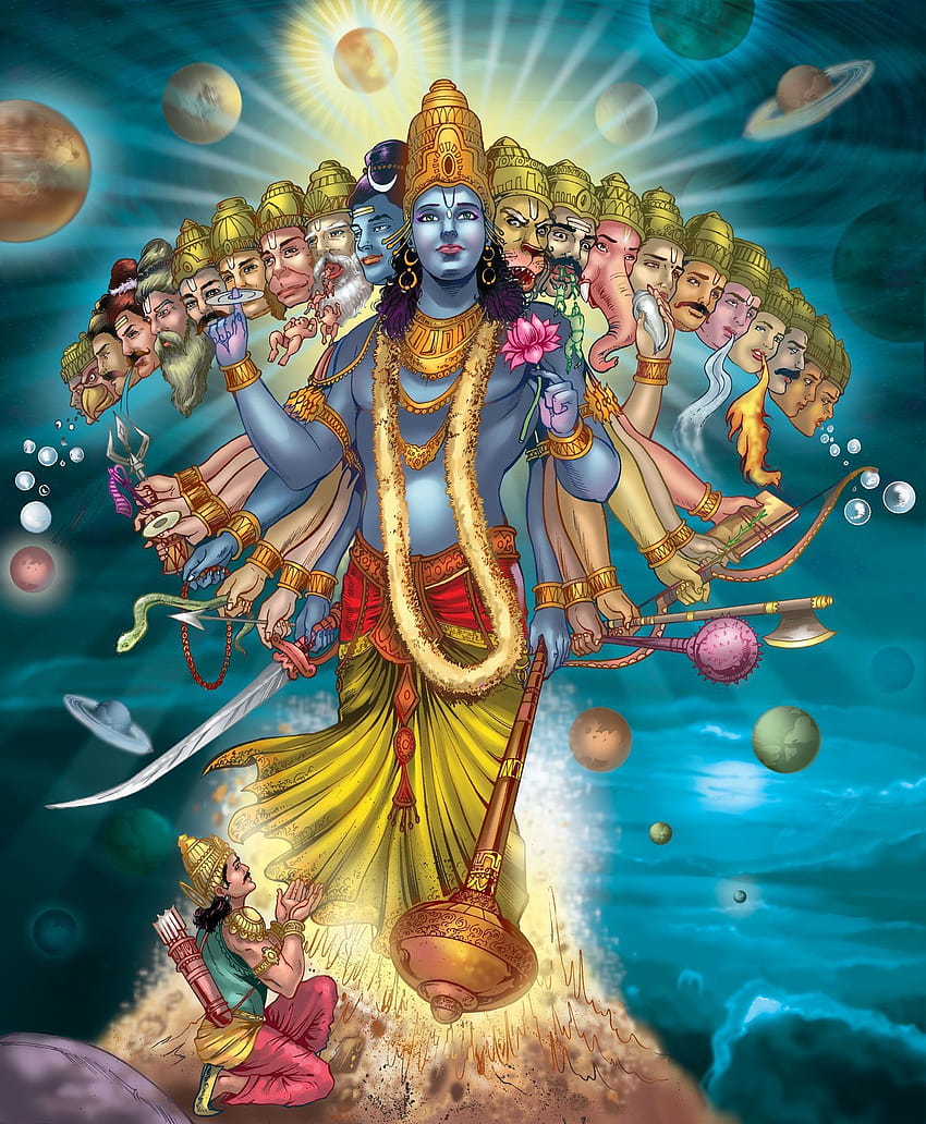 Lord Krishna Virat Roop, indische Mythologie HD-Handy-Hintergrundbild