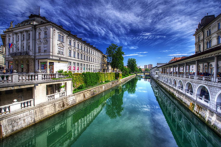 Ljubljana Slovenya Canal Sky Cities Evleri HD duvar kağıdı