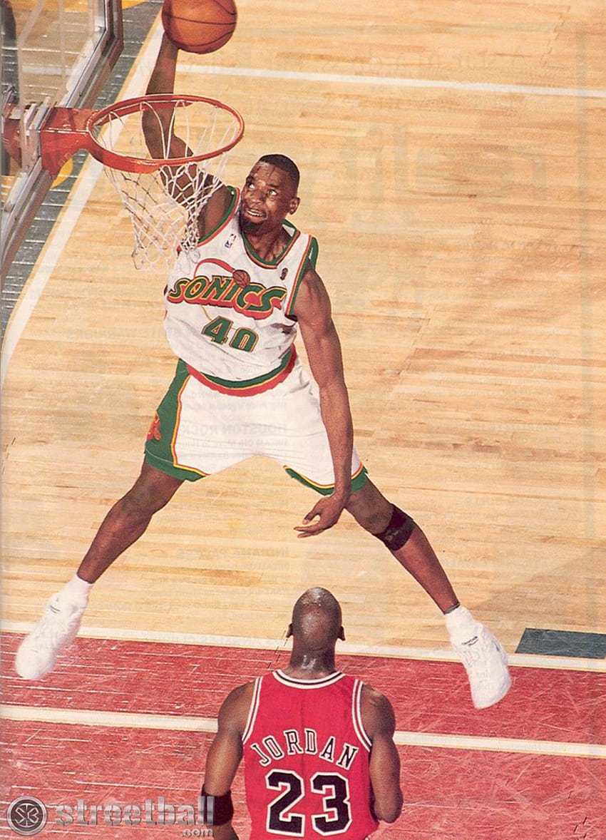 Shawn Kemp Slam Dunk with Michael Jordan HD phone wallpaper