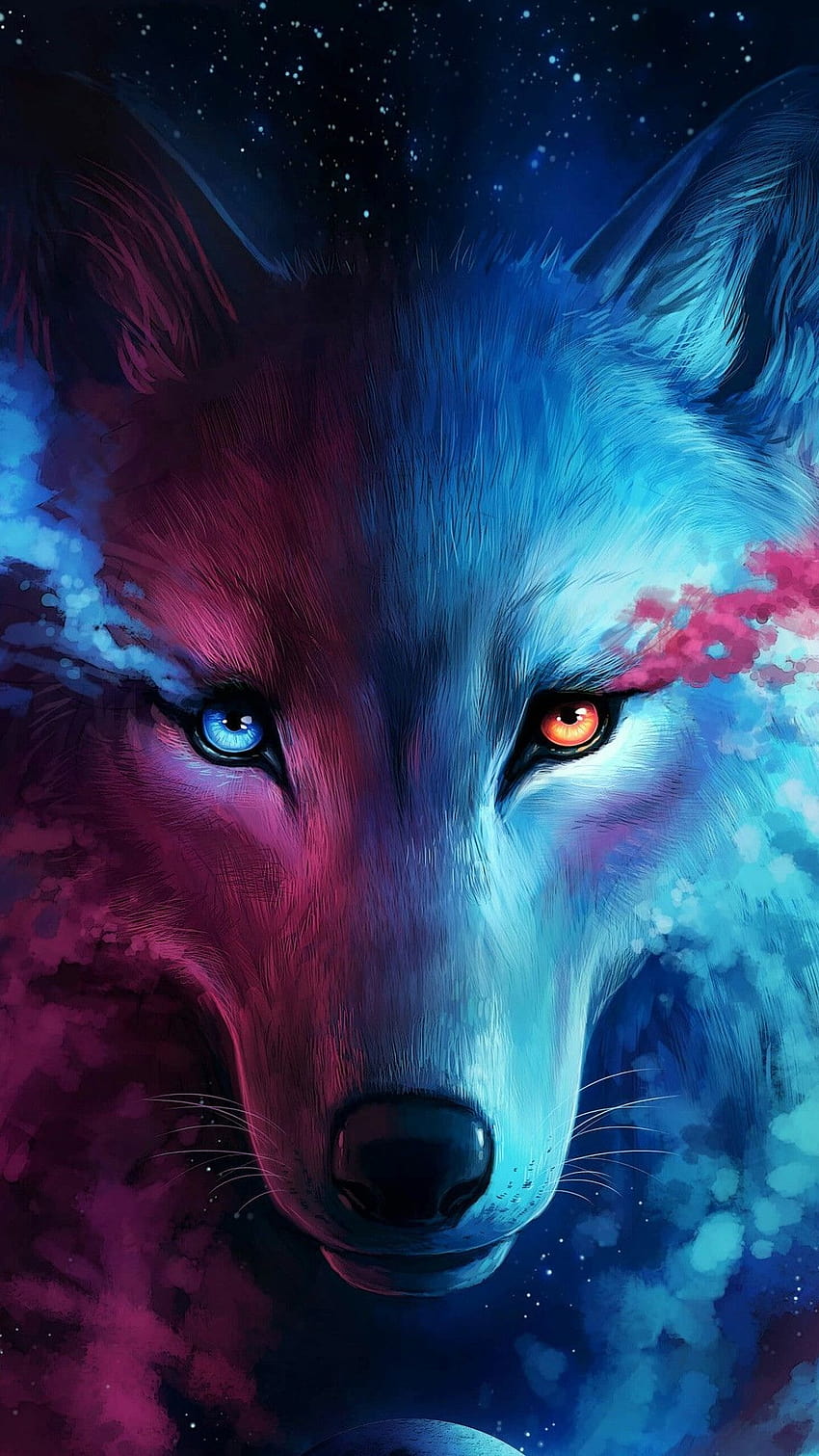 Blauer und rosa Wolf HD-Handy-Hintergrundbild