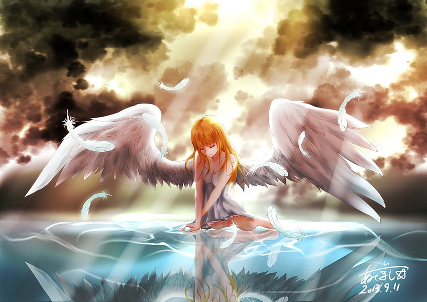 Papel de parede : 1638x1024 px, anjo, Anime, sangue, Sombrio