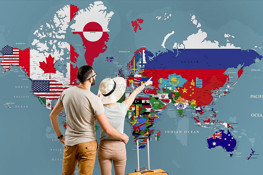 Country Flags on World Map Mural, 2021 world map HD wallpaper