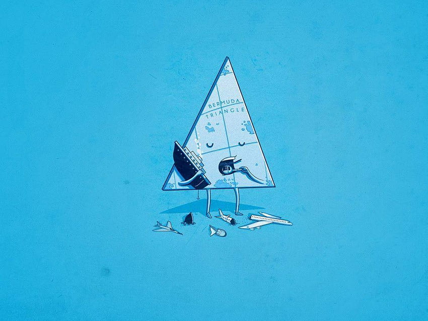 Aircraft Minimalistic Ships Funny Bermuda Triangle Eating Blue HD wallpaper