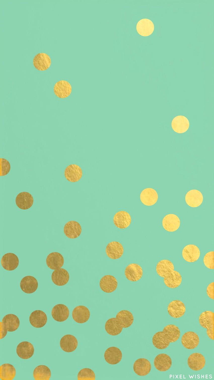 gold polka dots on mint HD phone wallpaper