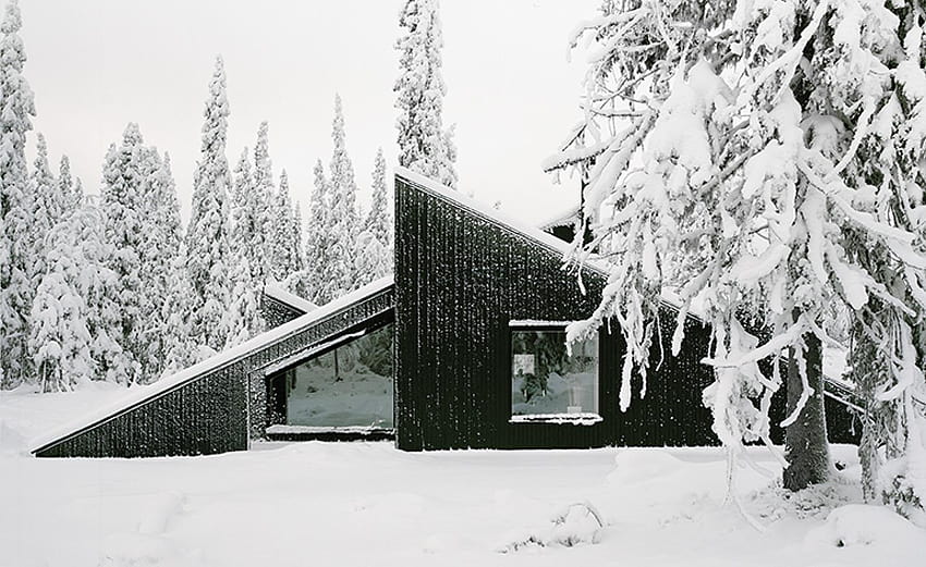 Vindheim Cabin by Vardehaugen architecture, winter alpine cabin HD wallpaper