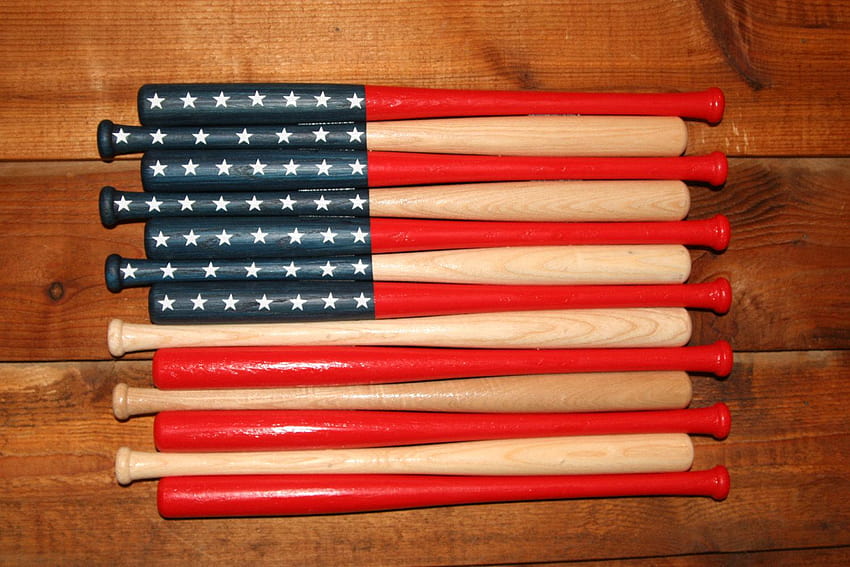 Бейзболна бухалка с високо качество, бейзболна топка с американски флаг HD тапет