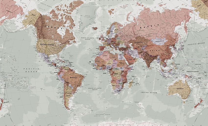 エグゼクティブ政治地図と世界地図の壁画、 高画質の壁紙