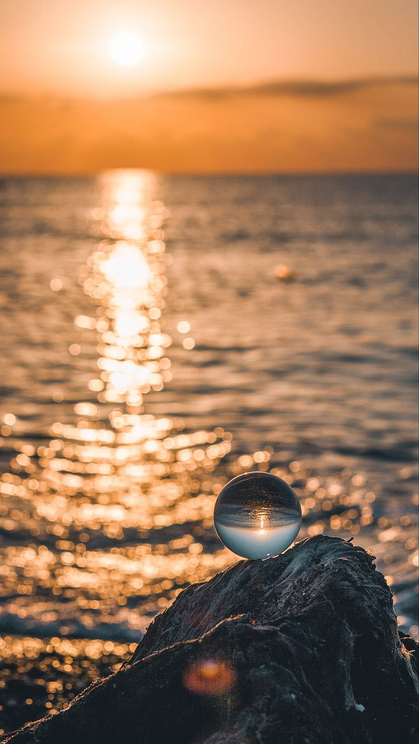800x1420 ball, glass, glare, sea, sunset iphone se/5s/5c/5 for parallax backgrounds, sea glass HD phone wallpaper
