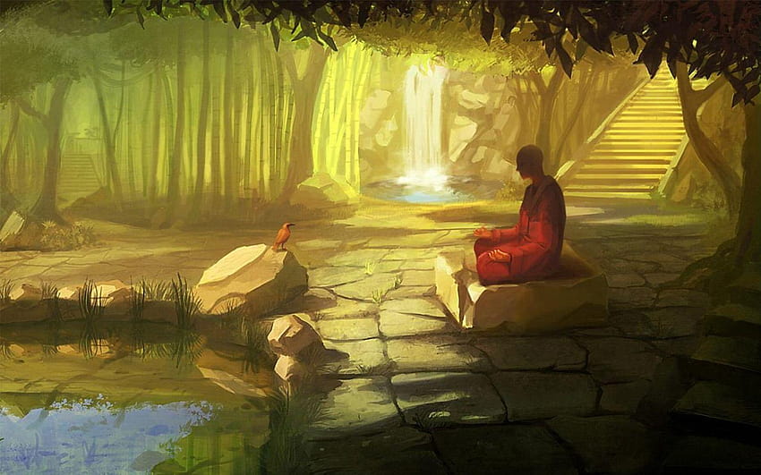 Monje zen, meditación anime fondo de pantalla